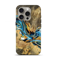 iPhone 16 Pro Wood Live Edge Phone Case - Dozier (Teal & Gold, 731421)