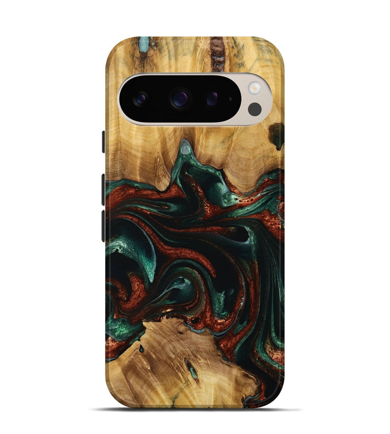 Pixel 9 Wood Live Edge Phone Case - Roselia (Green, 731423)