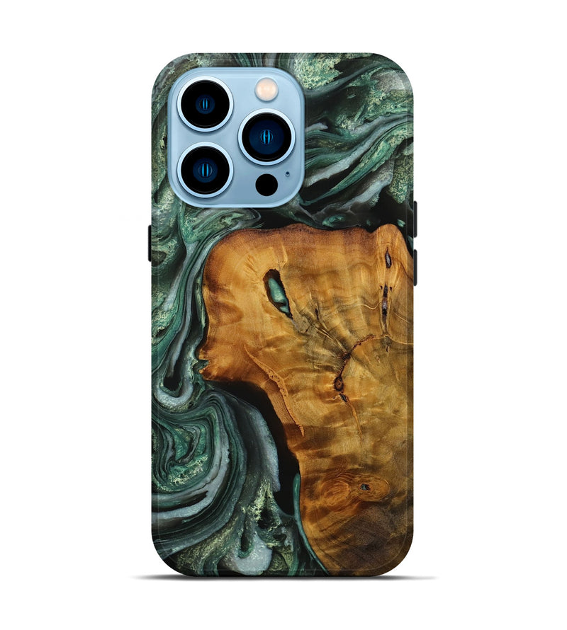 iPhone 14 Pro Wood Live Edge Phone Case - Flori (Green, 731426)