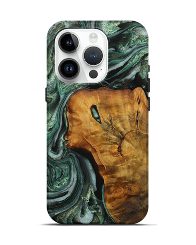 iPhone 15 Pro Wood Live Edge Phone Case - Flori (Green, 731426)