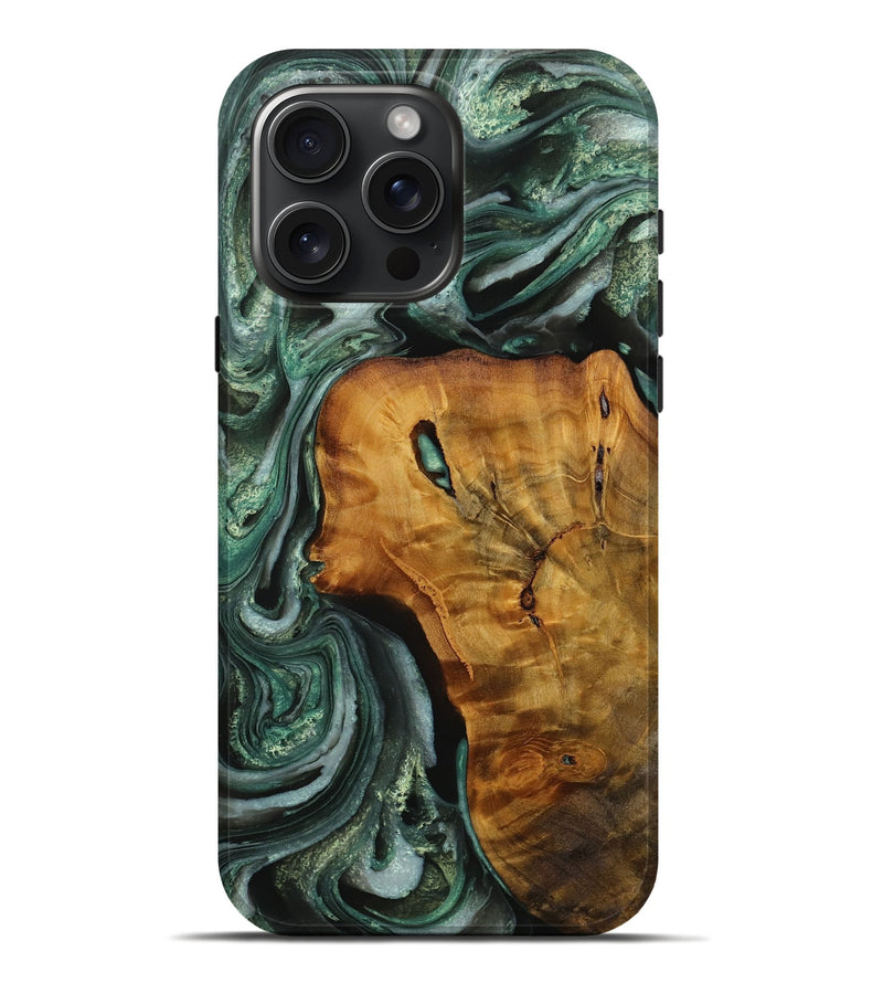 iPhone 16 Pro Max Wood Live Edge Phone Case - Flori (Green, 731426)