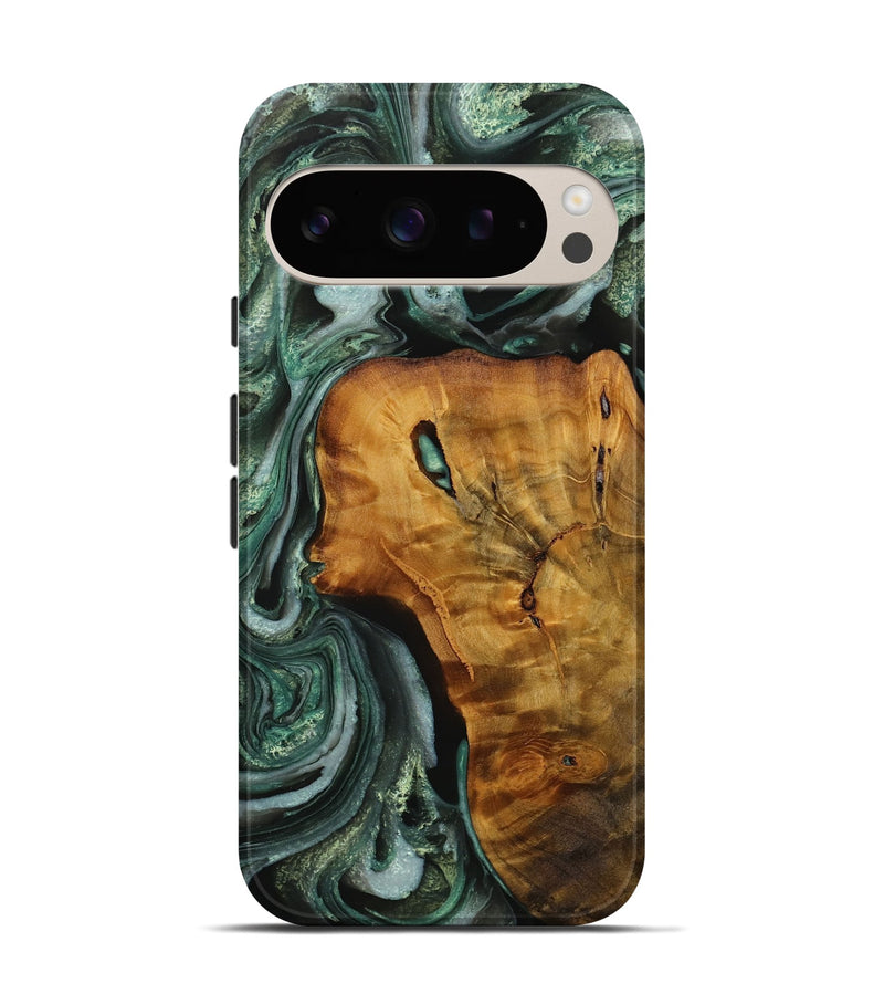 Pixel 9 Wood Live Edge Phone Case - Flori (Green, 731426)