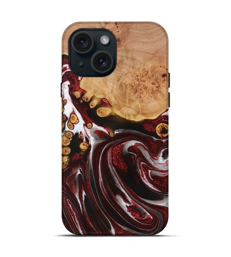 iPhone 15 Wood Live Edge Phone Case - Elon (Red, 731431)