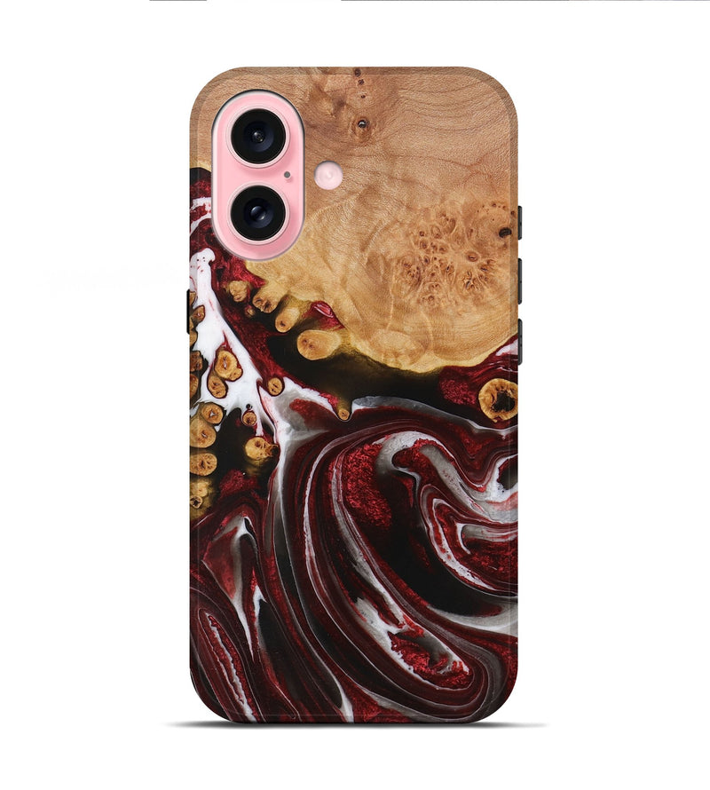 iPhone 16 Wood Live Edge Phone Case - Elon (Red, 731431)