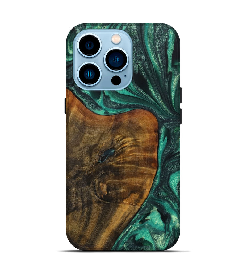 iPhone 14 Pro Wood Live Edge Phone Case - Tarsha (Green, 731433)