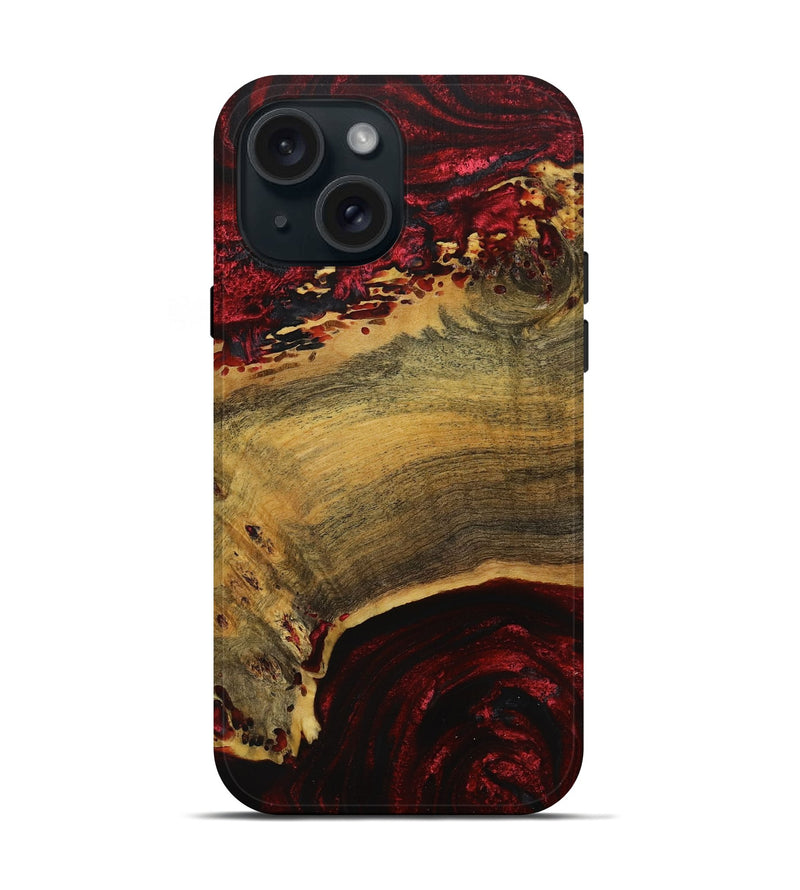 iPhone 15 Wood Live Edge Phone Case - Rollie (Red, 731443)