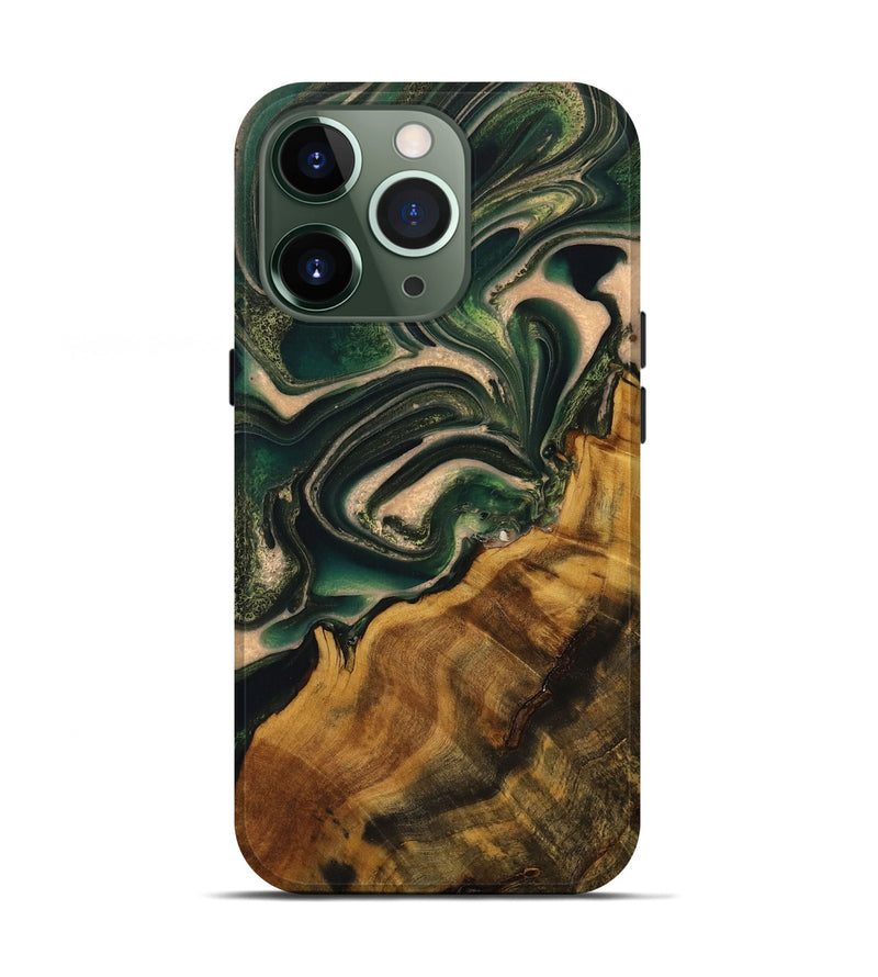 iPhone 13 Pro Wood Live Edge Phone Case - Caridad (Green, 731445)