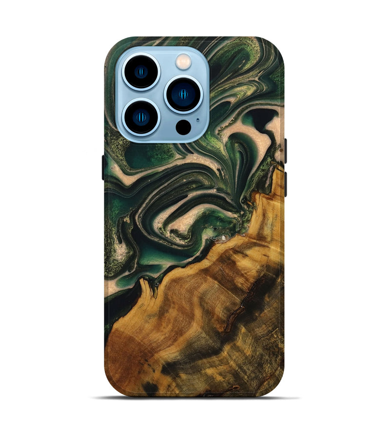 iPhone 14 Pro Wood Live Edge Phone Case - Caridad (Green, 731445)