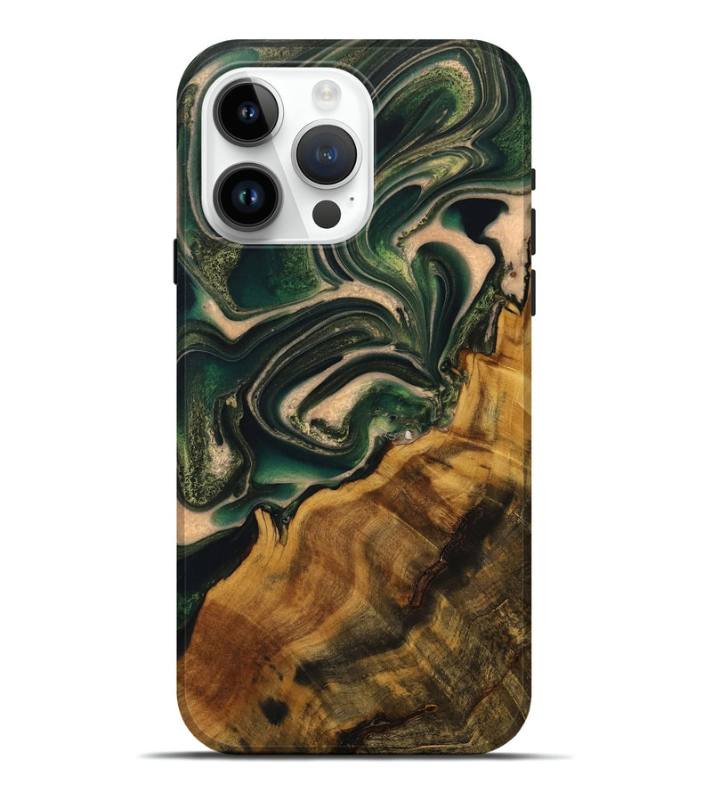 iPhone 15 Pro Max Wood Live Edge Phone Case - Caridad (Green, 731445)