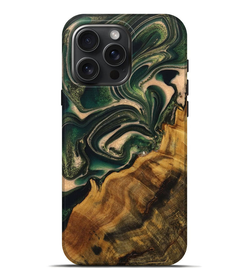 iPhone 16 Pro Max Wood Live Edge Phone Case - Caridad (Green, 731445)