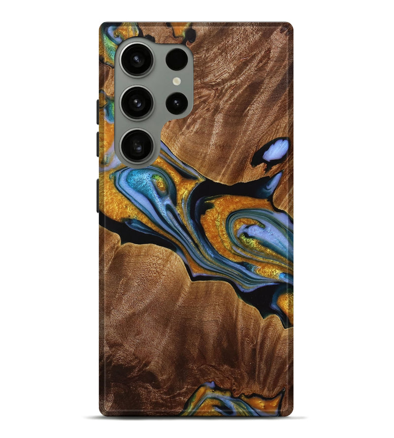 Galaxy S24 Ultra Wood Live Edge Phone Case - Jajuan (Teal & Gold, 731454)