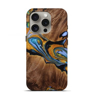 iPhone 16 Pro Wood Live Edge Phone Case - Jajuan (Teal & Gold, 731454)