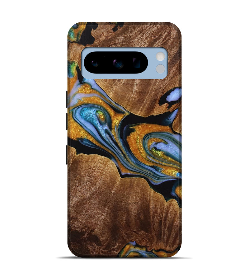 Pixel 8 Pro Wood Live Edge Phone Case - Jajuan (Teal & Gold, 731454)