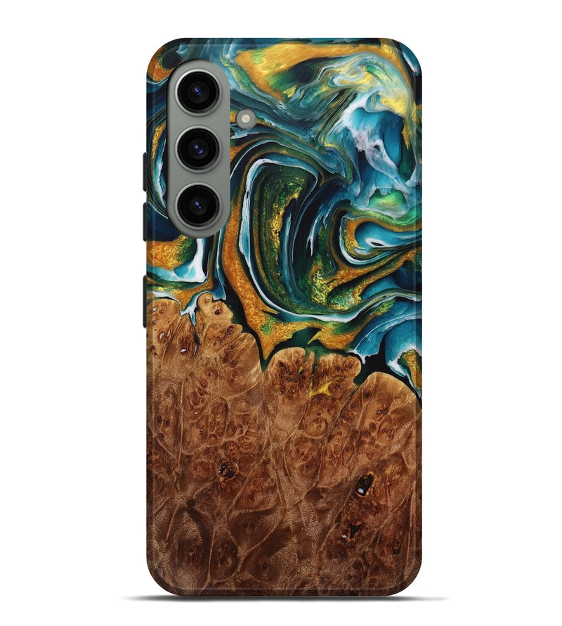 Galaxy S24 Plus Wood Live Edge Phone Case - Pearla (Teal & Gold, 731455)