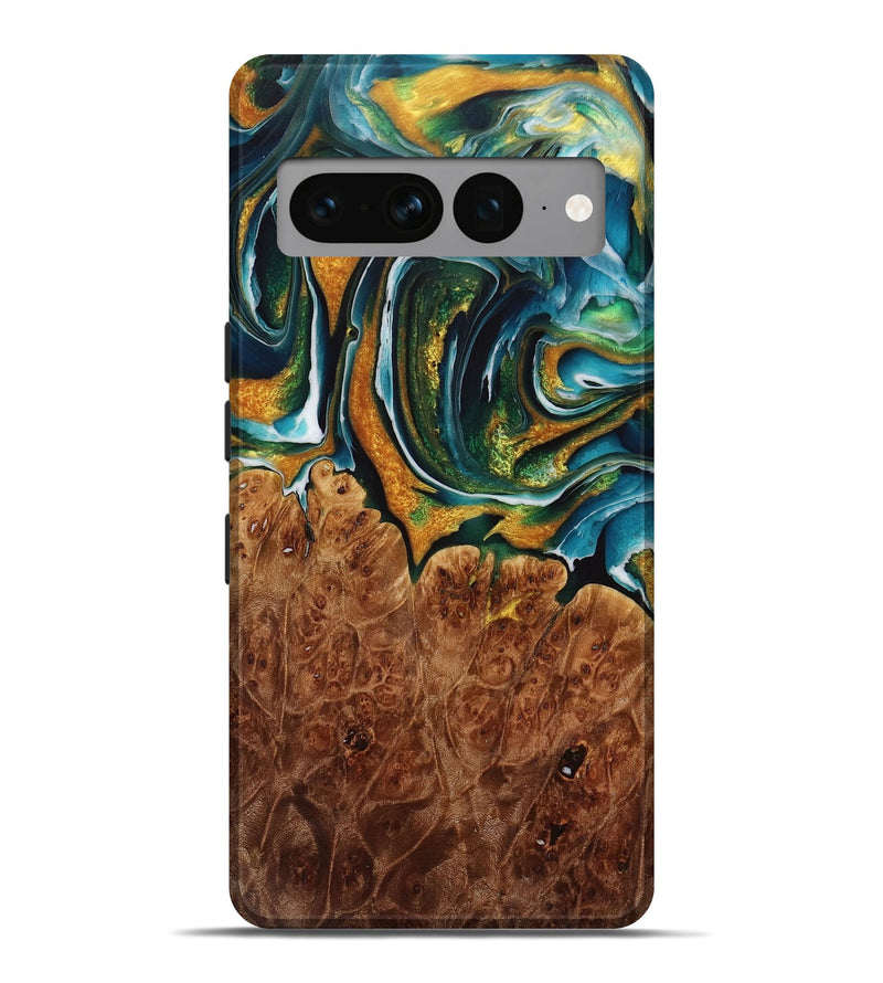 Pixel 7 Pro Wood Live Edge Phone Case - Pearla (Teal & Gold, 731455)