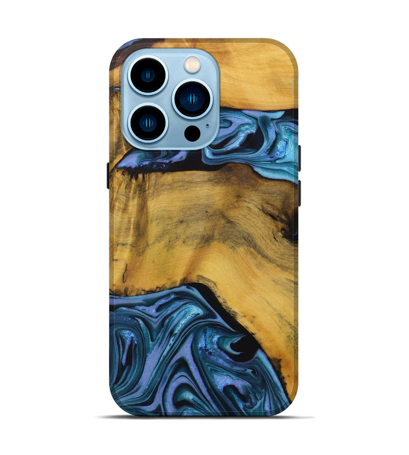 iPhone 14 Pro Wood Live Edge Phone Case - Gunfer (Blue, 731457)