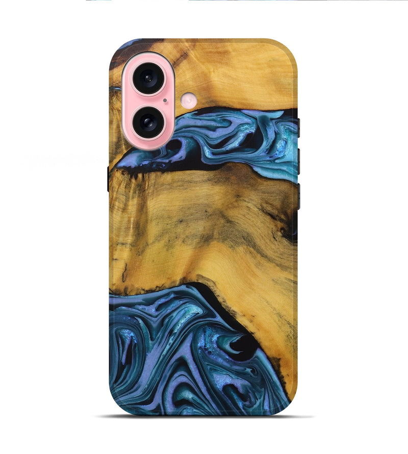 iPhone 16 Wood Live Edge Phone Case - Gunfer (Blue, 731457)