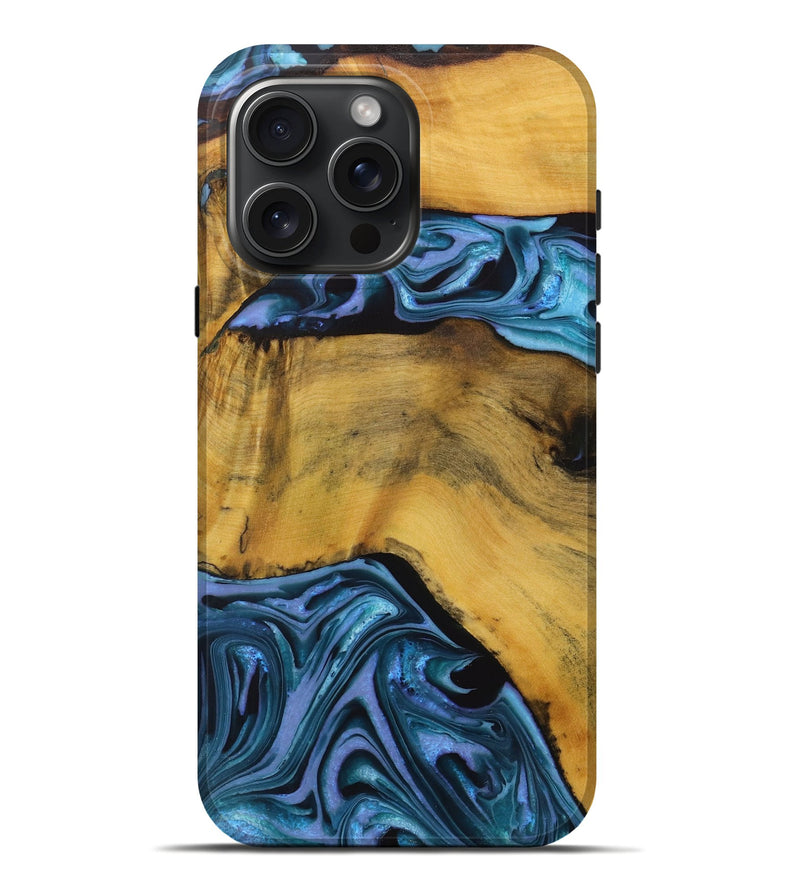 iPhone 16 Pro Max Wood Live Edge Phone Case - Gunfer (Blue, 731457)