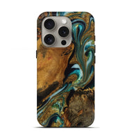 iPhone 16 Pro Wood Live Edge Phone Case - Trixy (Teal & Gold, 731462)