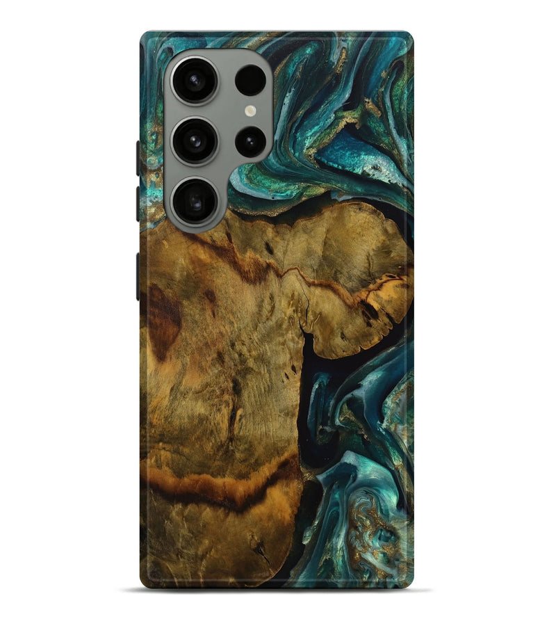 Galaxy S23 Ultra Wood Live Edge Phone Case - Yavar (Teal & Gold, 731463)