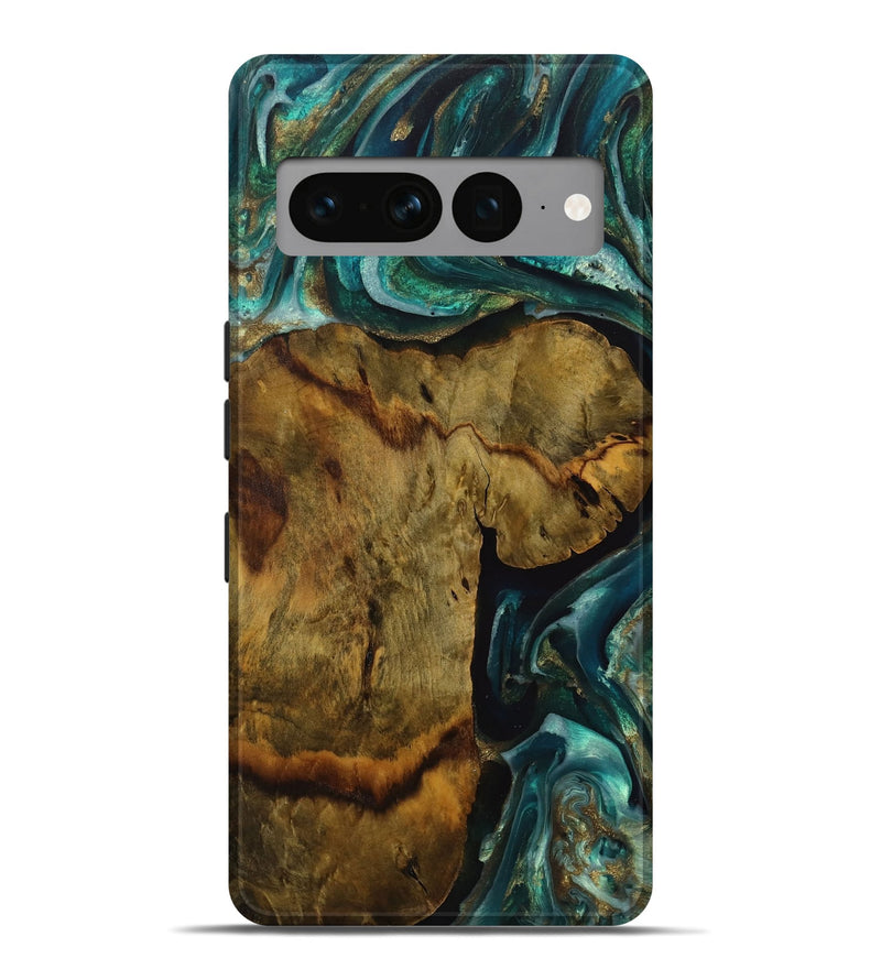 Pixel 7 Pro Wood Live Edge Phone Case - Yavar (Teal & Gold, 731463)