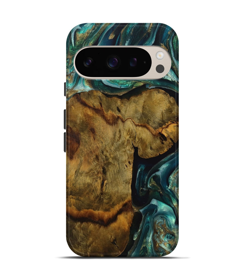 Pixel 9 Wood Live Edge Phone Case - Yavar (Teal & Gold, 731463)