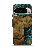 Pixel 9 Pro Wood Live Edge Phone Case - Yavar (Teal & Gold, 731463)