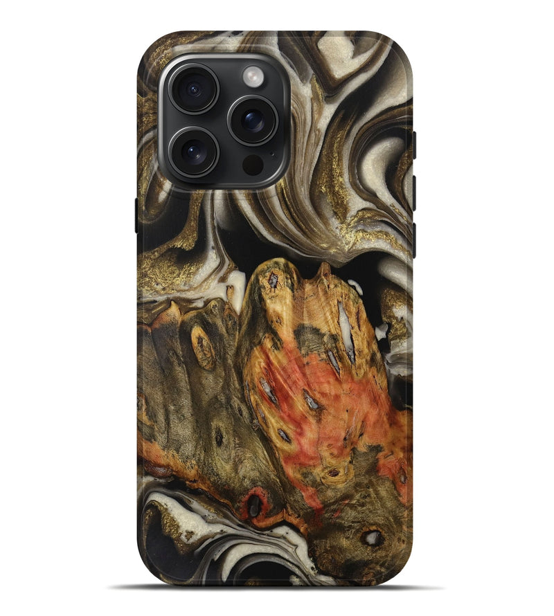 iPhone 16 Pro Max Wood Live Edge Phone Case - Raynell (Black & White, 731468)