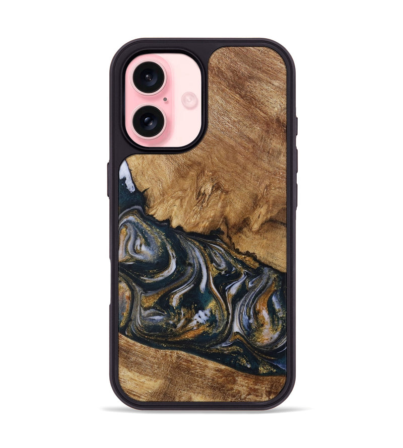 iPhone 16 Wood Phone Case - Yolanda (Teal & Gold, 731492)