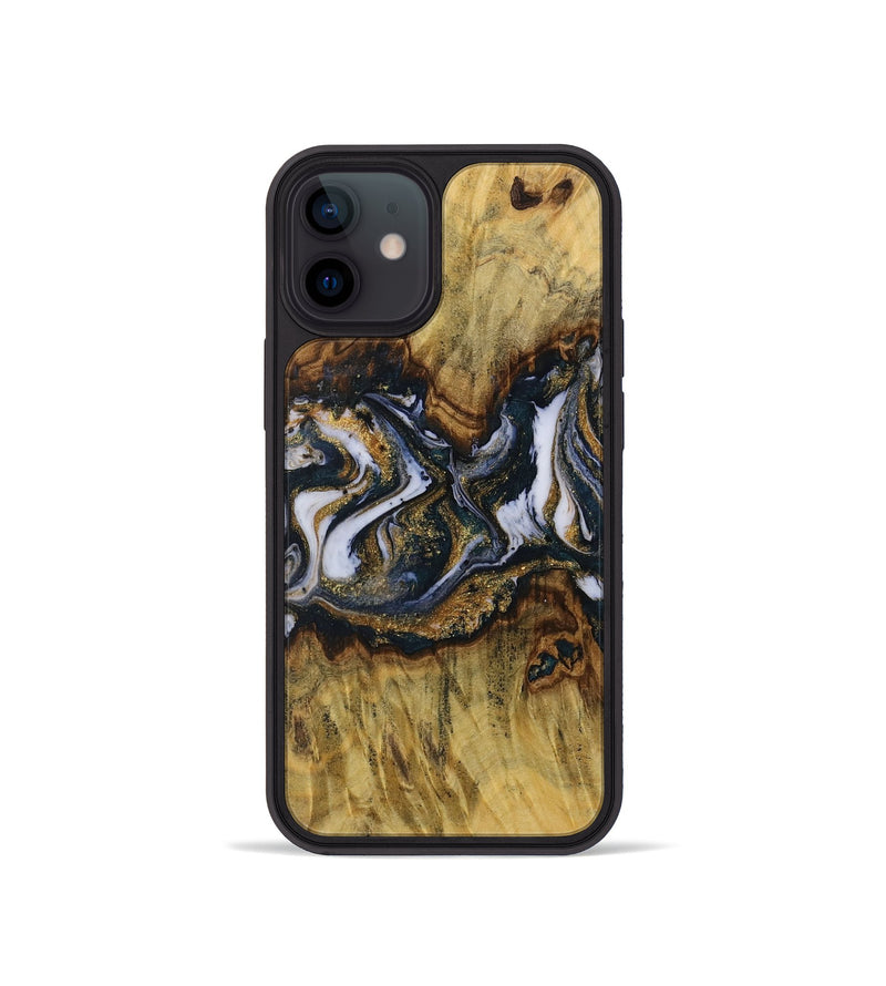 iPhone 12 mini Wood Phone Case - Dyanne (Teal & Gold, 731513)