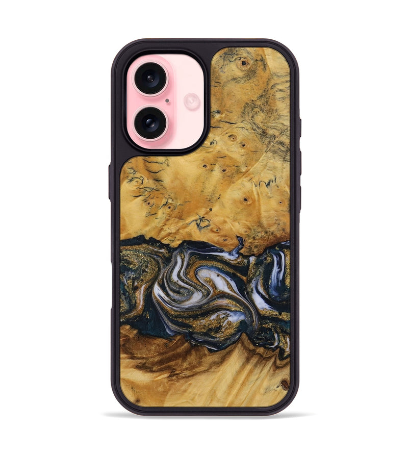 iPhone 16 Wood Phone Case - Callida (Teal & Gold, 731524)