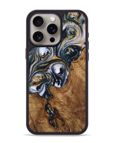 iPhone 15 Pro Max Wood Phone Case - Jeanie (Teal & Gold, 731585)