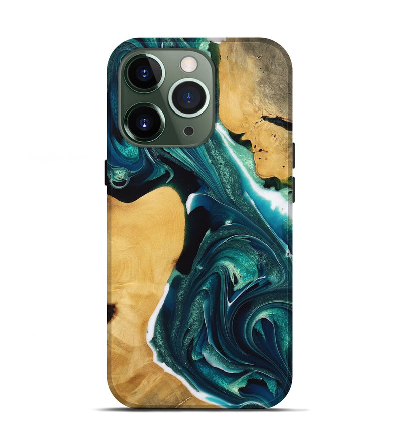 iPhone 13 Pro Wood Live Edge Phone Case - Nobie (Green, 731607)