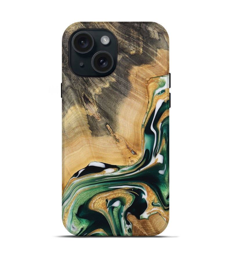 iPhone 15 Wood Live Edge Phone Case - Rahn (Green, 731608)