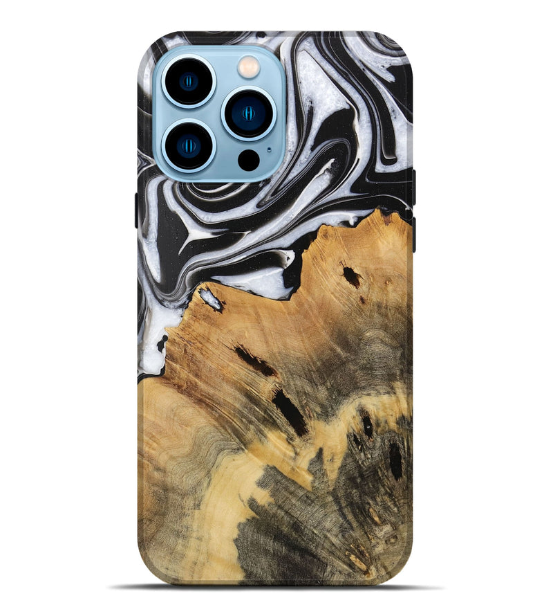 iPhone 14 Pro Max Wood Live Edge Phone Case - Dillie (Black & White, 731609)