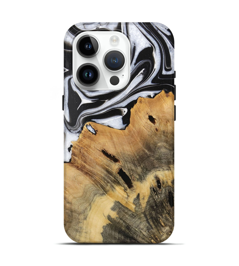 iPhone 15 Pro Wood Live Edge Phone Case - Dillie (Black & White, 731609)