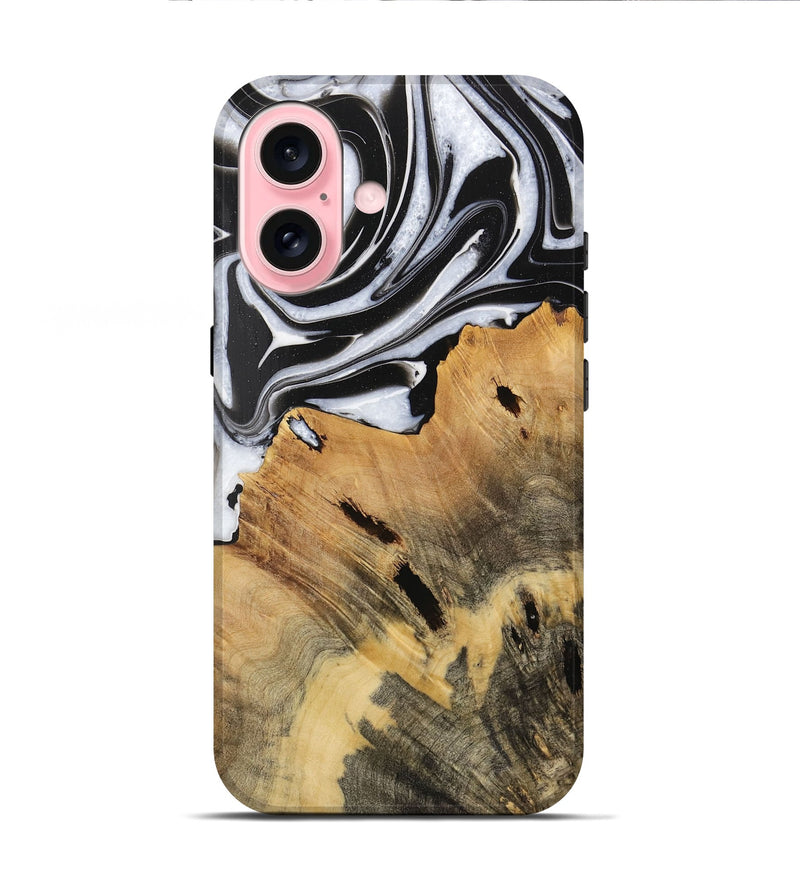 iPhone 16 Wood Live Edge Phone Case - Dillie (Black & White, 731609)