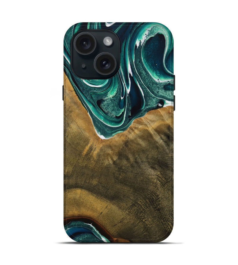 iPhone 15 Wood Live Edge Phone Case - Alvina (Green, 731610)