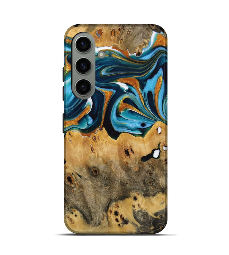 Galaxy S24 Wood Live Edge Phone Case - Jose (Teal & Gold, 731616)