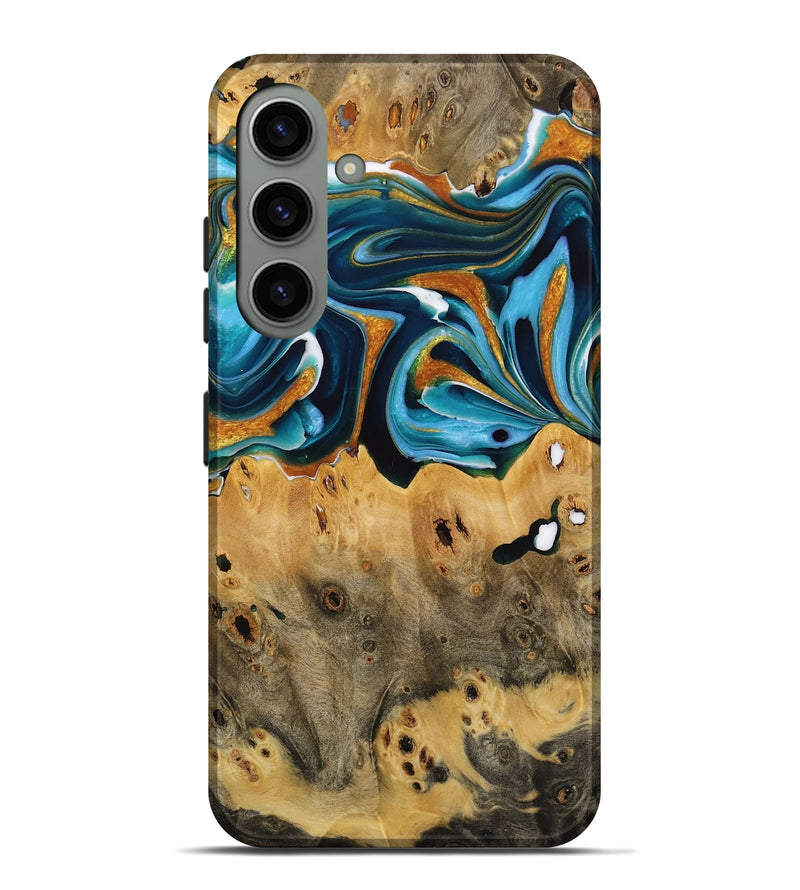 Galaxy S24 Plus Wood Live Edge Phone Case - Jose (Teal & Gold, 731616)