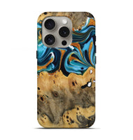 iPhone 16 Pro Wood Live Edge Phone Case - Jose (Teal & Gold, 731616)