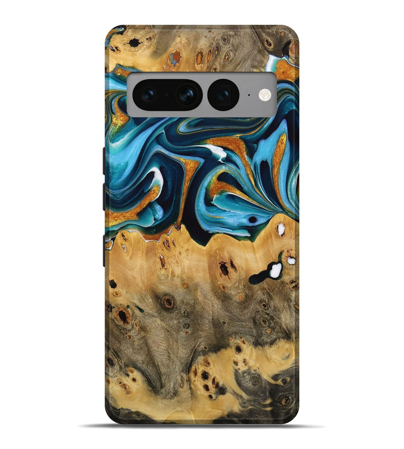 Pixel 7 Pro Wood Live Edge Phone Case - Jose (Teal & Gold, 731616)