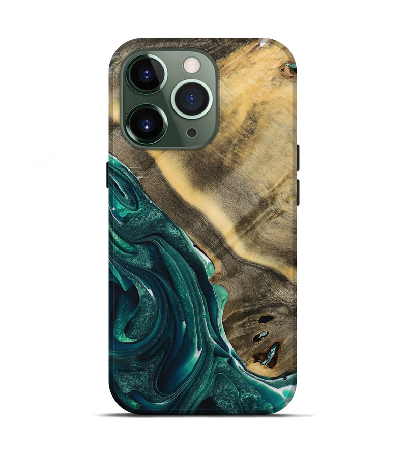 iPhone 13 Pro Wood Live Edge Phone Case - Serene (Green, 731617)