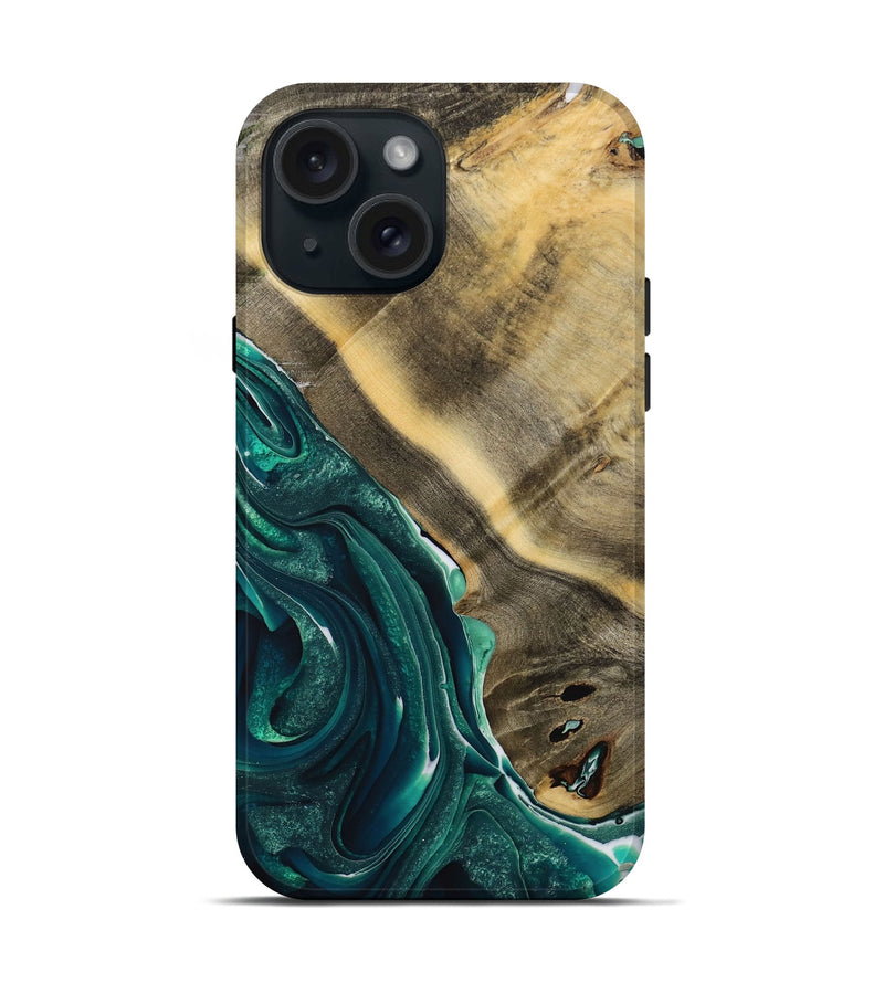 iPhone 15 Wood Live Edge Phone Case - Serene (Green, 731617)