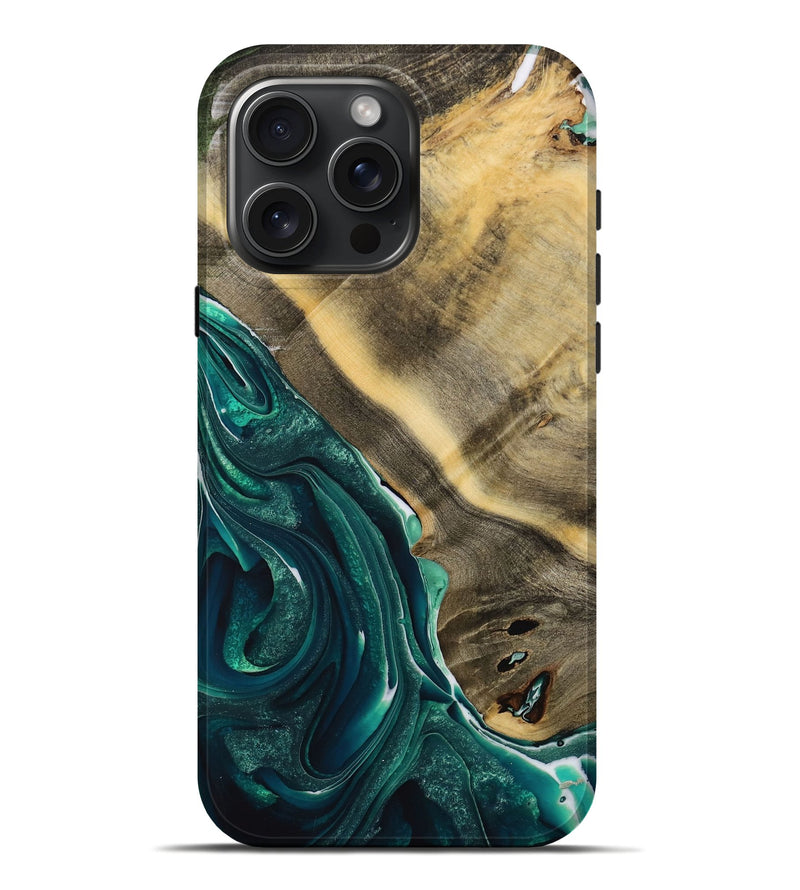 iPhone 16 Pro Max Wood Live Edge Phone Case - Serene (Green, 731617)