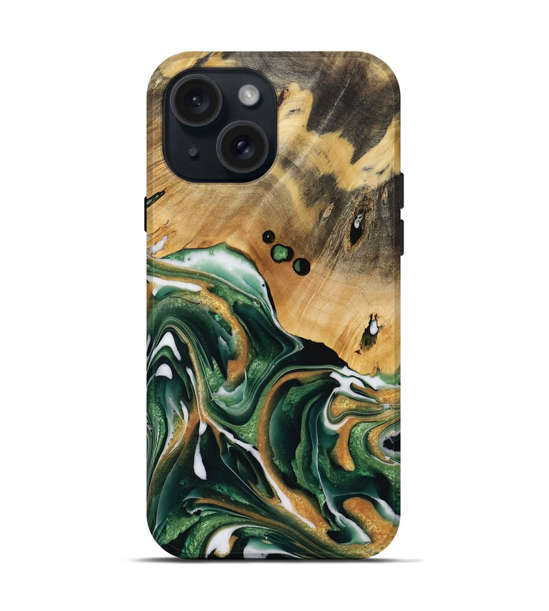 iPhone 15 Wood Live Edge Phone Case - Morton (Green, 731619)