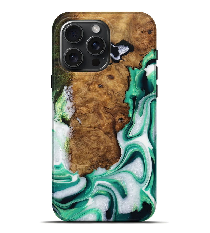 iPhone 16 Pro Max Wood Live Edge Phone Case - Mannie (Green, 731622)