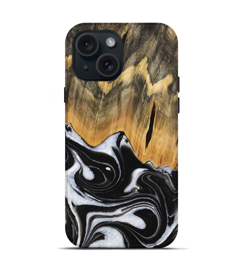 iPhone 15 Wood Live Edge Phone Case - Keandre (Black & White, 731625)