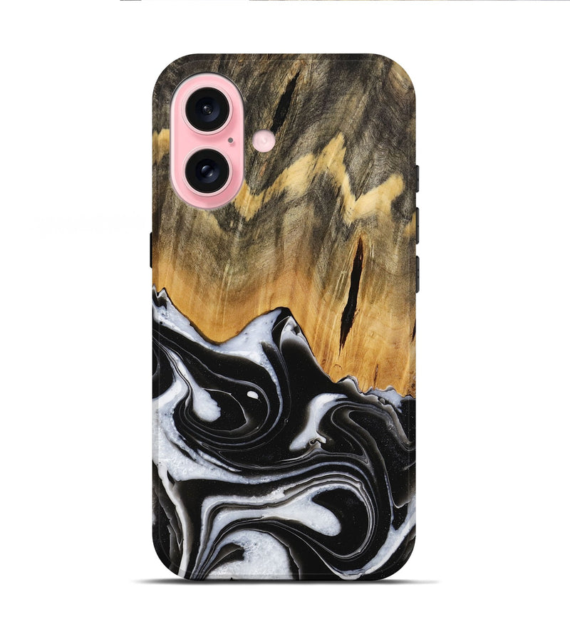 iPhone 16 Wood Live Edge Phone Case - Keandre (Black & White, 731625)