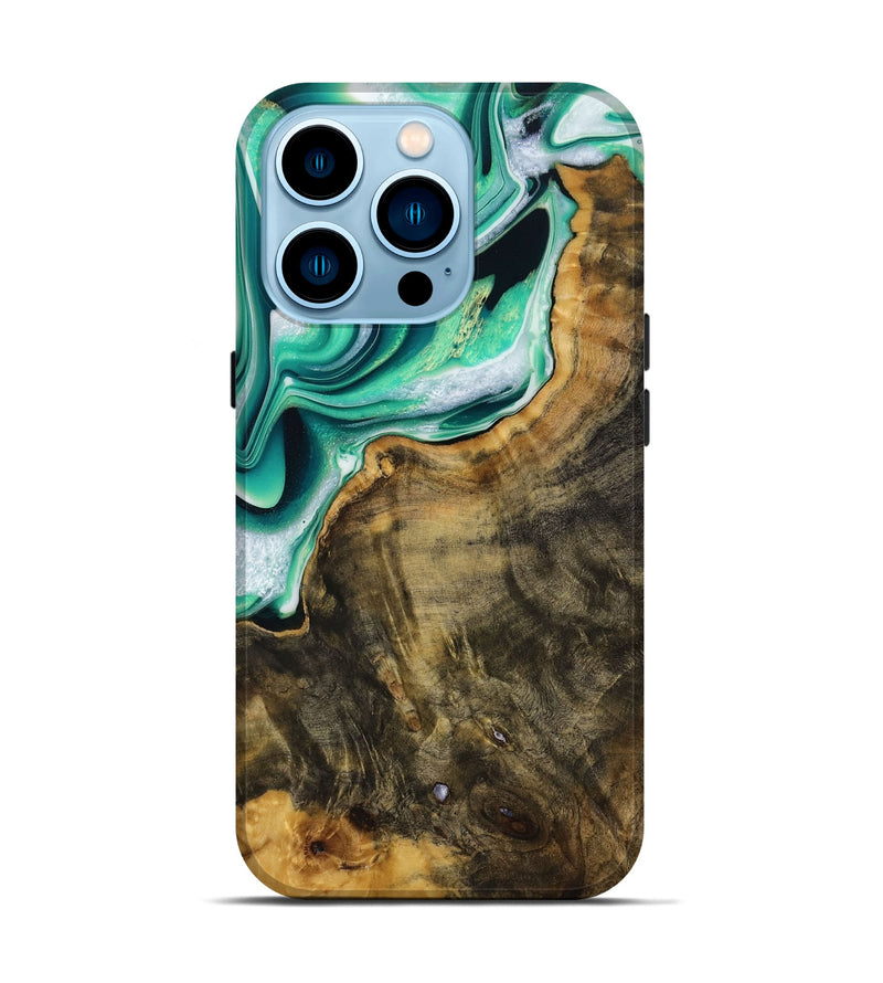 iPhone 14 Pro Wood Live Edge Phone Case - Randee (Green, 731628)